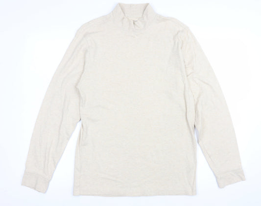 Lands' End Men's Beige Long Sleeve Mock Neck Cotton Top Size S