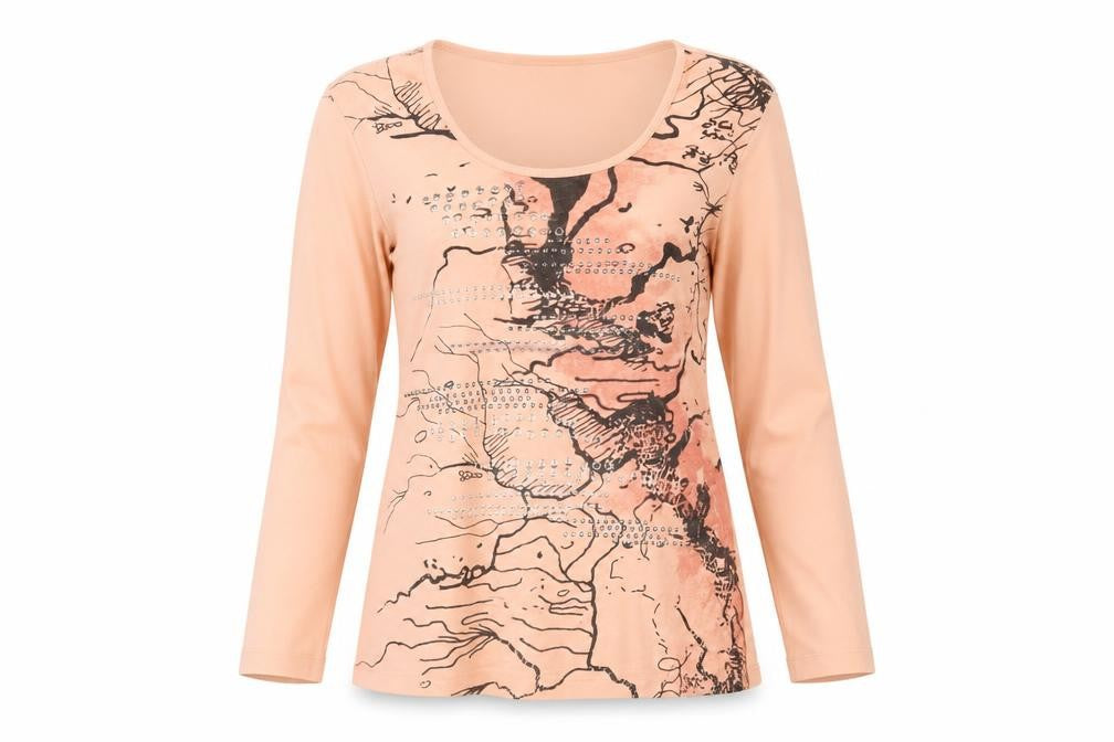 Bianca Womens Pink Rhinestone Long Sleeve Scoop Neck T-Shirt Size 10