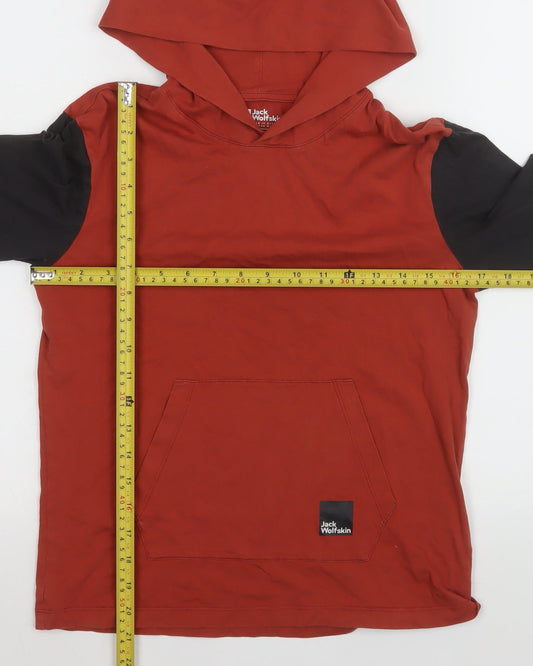 Jack Wolfskin Boys Red & Black Pullover Hoodie Size 11-12 Years Cotton