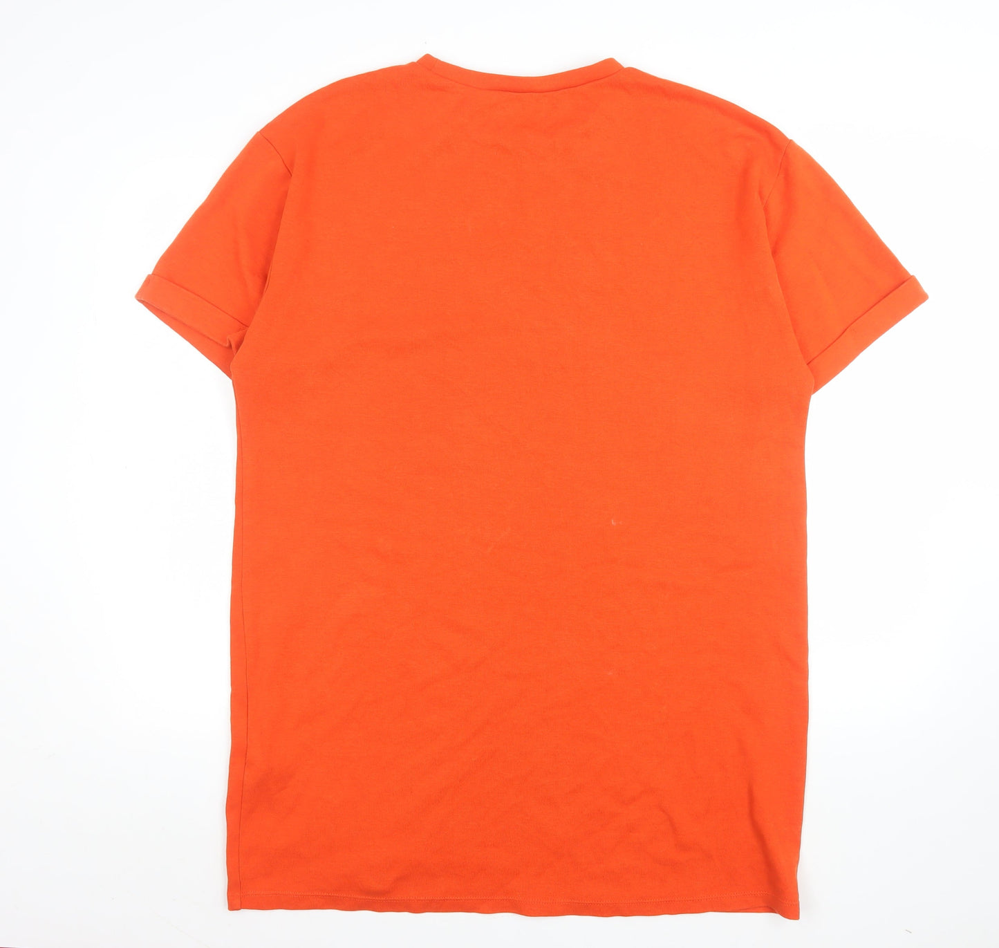 Zara Women Orange Basic Short Sleeve Cotton Blend T-Shirt Size 14