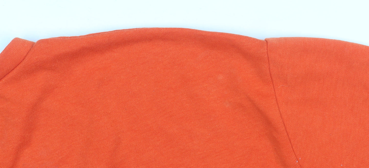 Zara Women Orange Basic Short Sleeve Cotton Blend T-Shirt Size 14