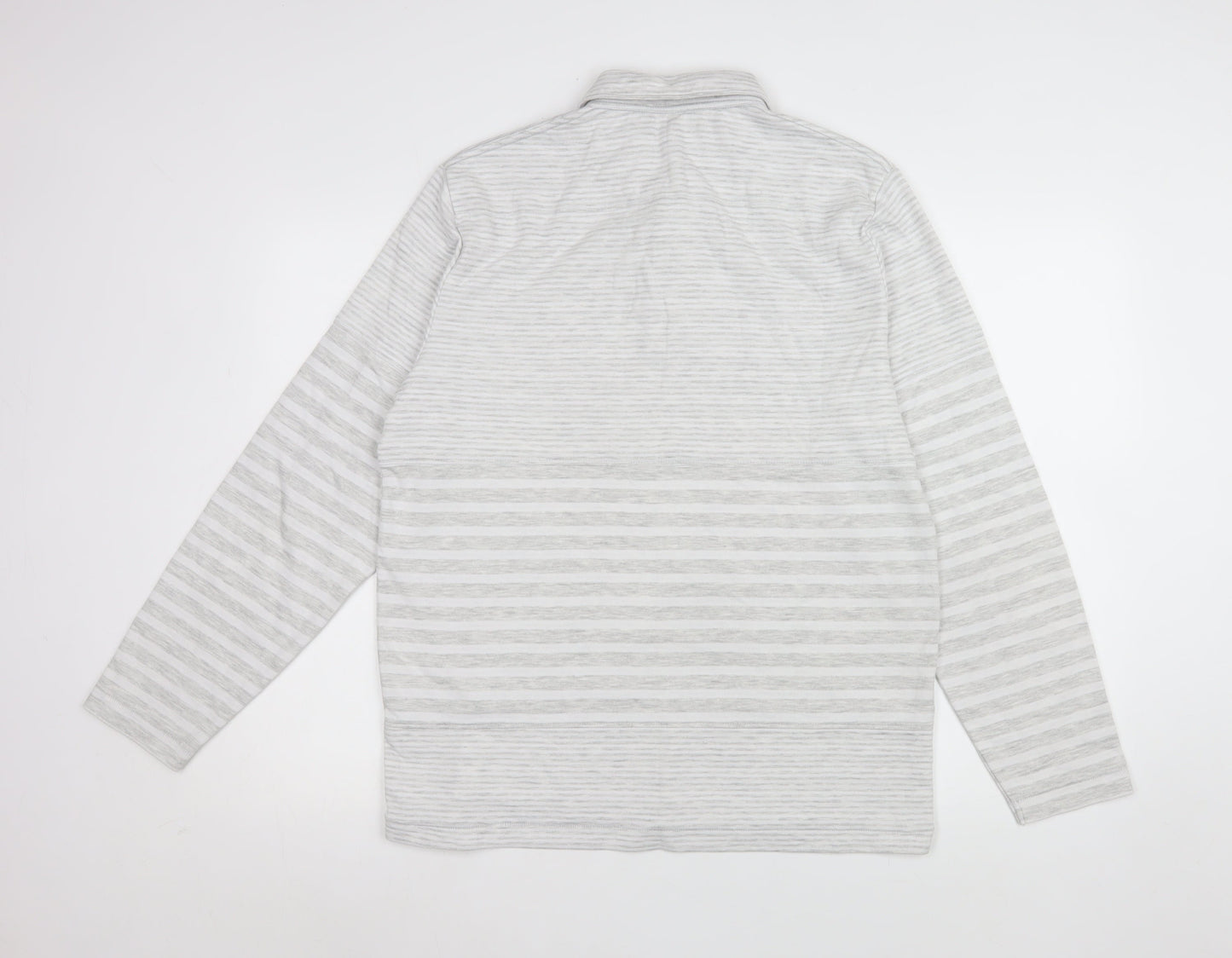 French Connection Men’s Grey Striped Long Sleeve Polo Shirt L Regular Fit