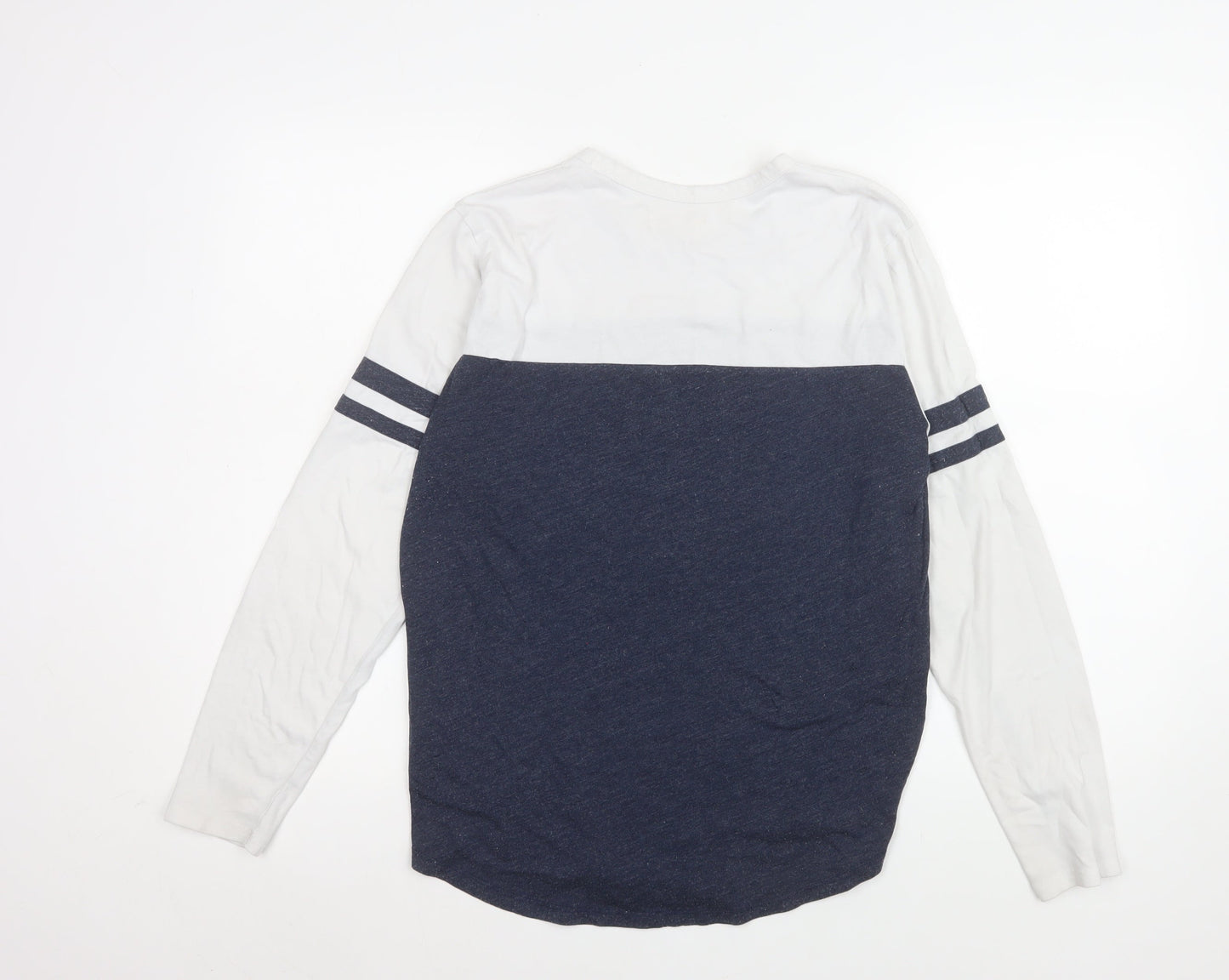 Hollister Womens Blue White Long Sleeve Crew Neck Colourblock T-Shirt M