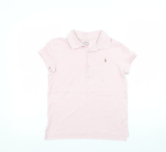 Ralph Lauren Girls Pink Polo Shirt L 12-14 Years Cotton Logo Top