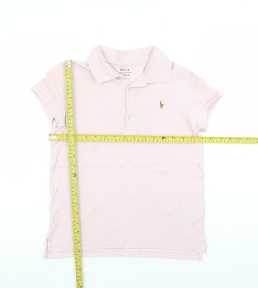 Ralph Lauren Girls Pink Polo Shirt L 12-14 Years Cotton Logo Top