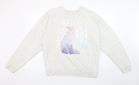 Delta Fleece Women’s Grey Pullover Sweatshirt L Wolf Graphic Cotton Blend