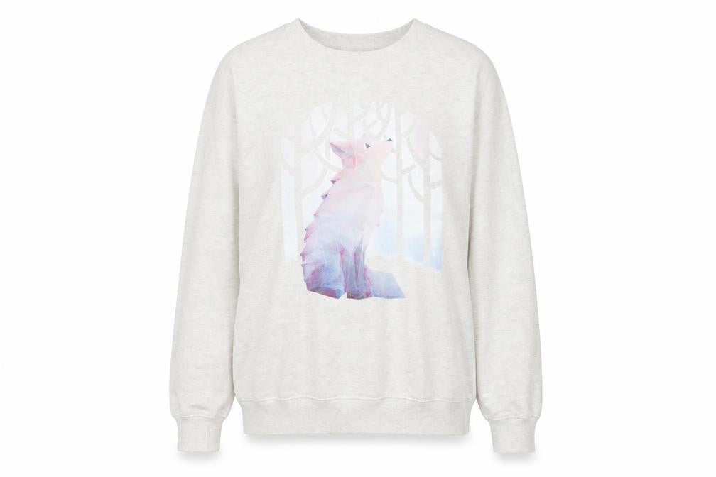 Delta Fleece Women’s Grey Pullover Sweatshirt L Wolf Graphic Cotton Blend