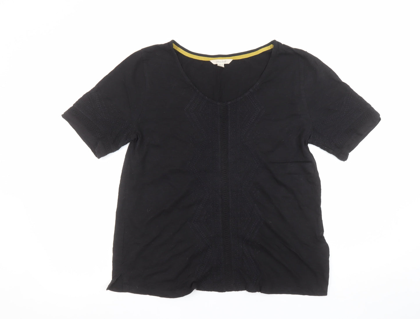 White Stuff Women's Black Embroidered Cotton Tunic Blouse Size 14