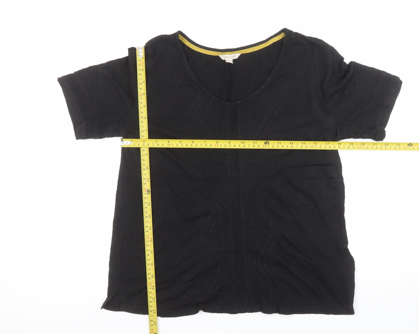 White Stuff Women's Black Embroidered Cotton Tunic Blouse Size 14