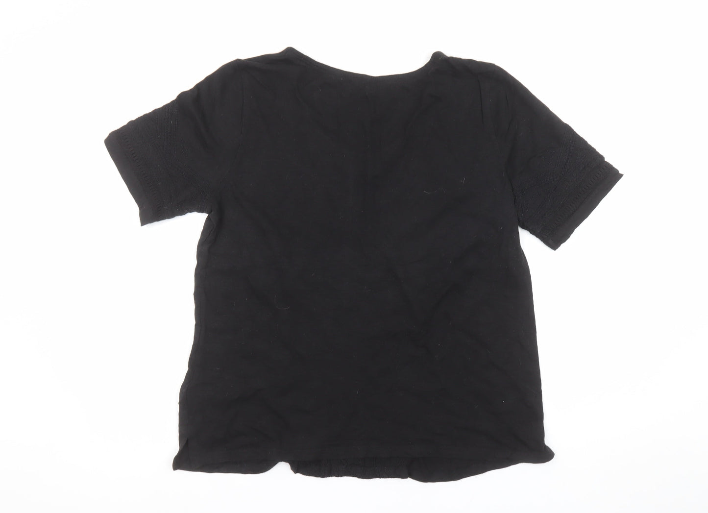 White Stuff Women's Black Embroidered Cotton Tunic Blouse Size 14