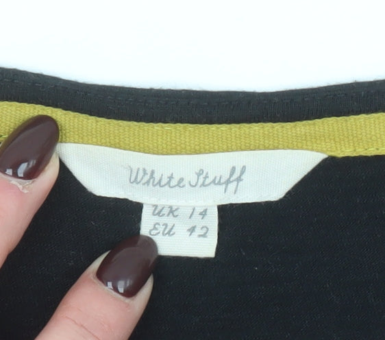 White Stuff Women's Black Embroidered Cotton Tunic Blouse Size 14