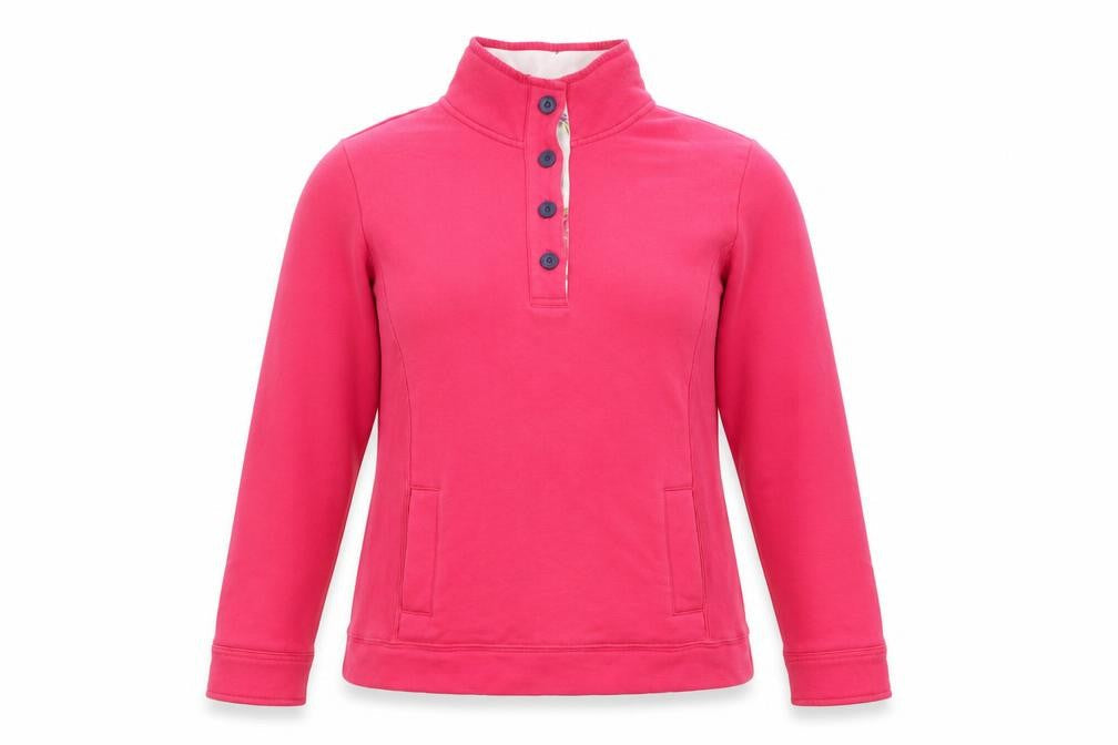 Pomodoro Women’s Pink Long Sleeve Henley Sweatshirt UK 14 100% Cotton