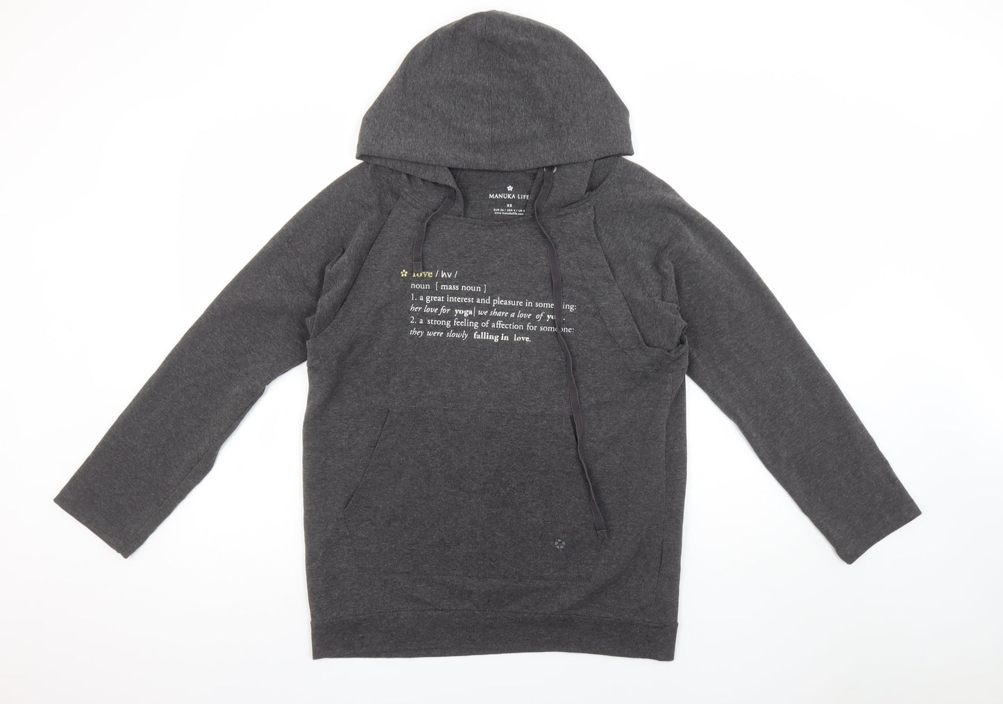 Manuka Life Women’s Grey Pullover Hoodie XS UK 8 Cotton Blend Yoga Top