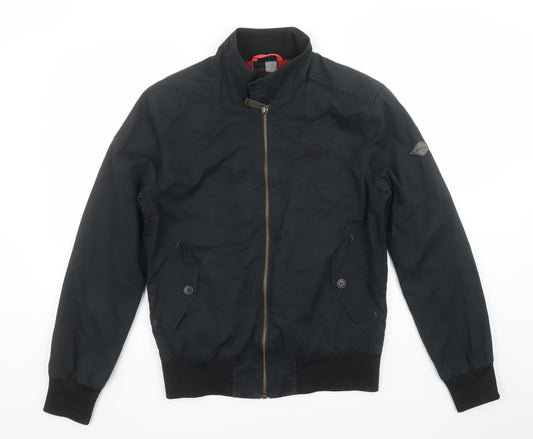 Superdry Men's Black Bomber Jacket Size M Polyester Lined Zip Up