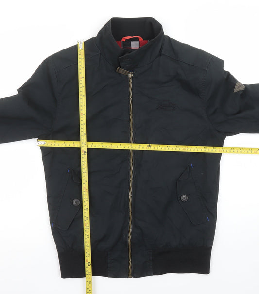 Superdry Men's Black Bomber Jacket Size M Polyester Lined Zip Up