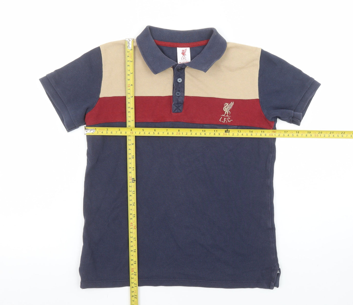 LFC Boys Beige Red Blue Polo Shirt 11-12 Years Short Sleeve Cotton Blend