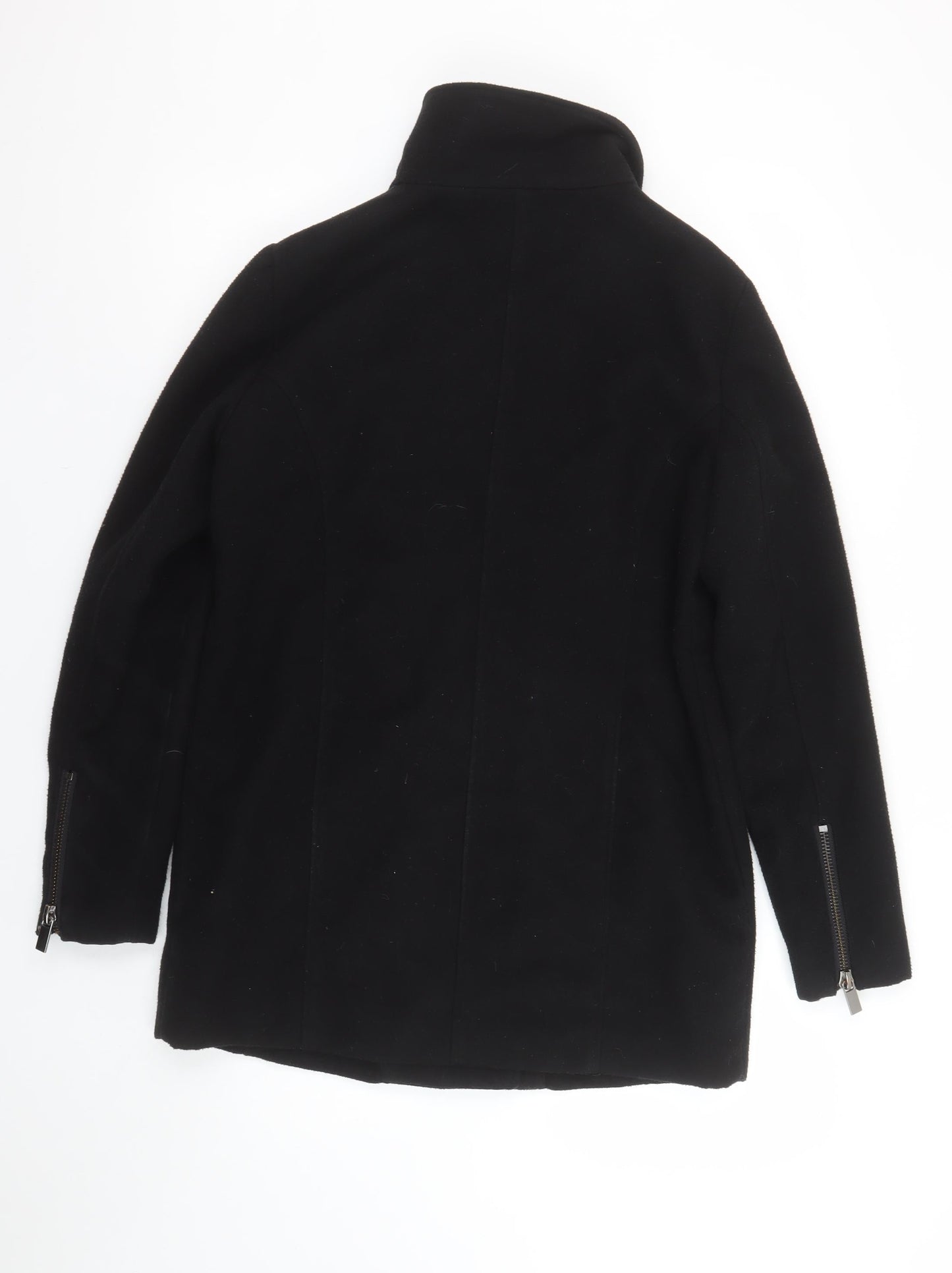 Mango Women’s Black Mid-Length Coat Size 8 Wool-Blend Zip Collar