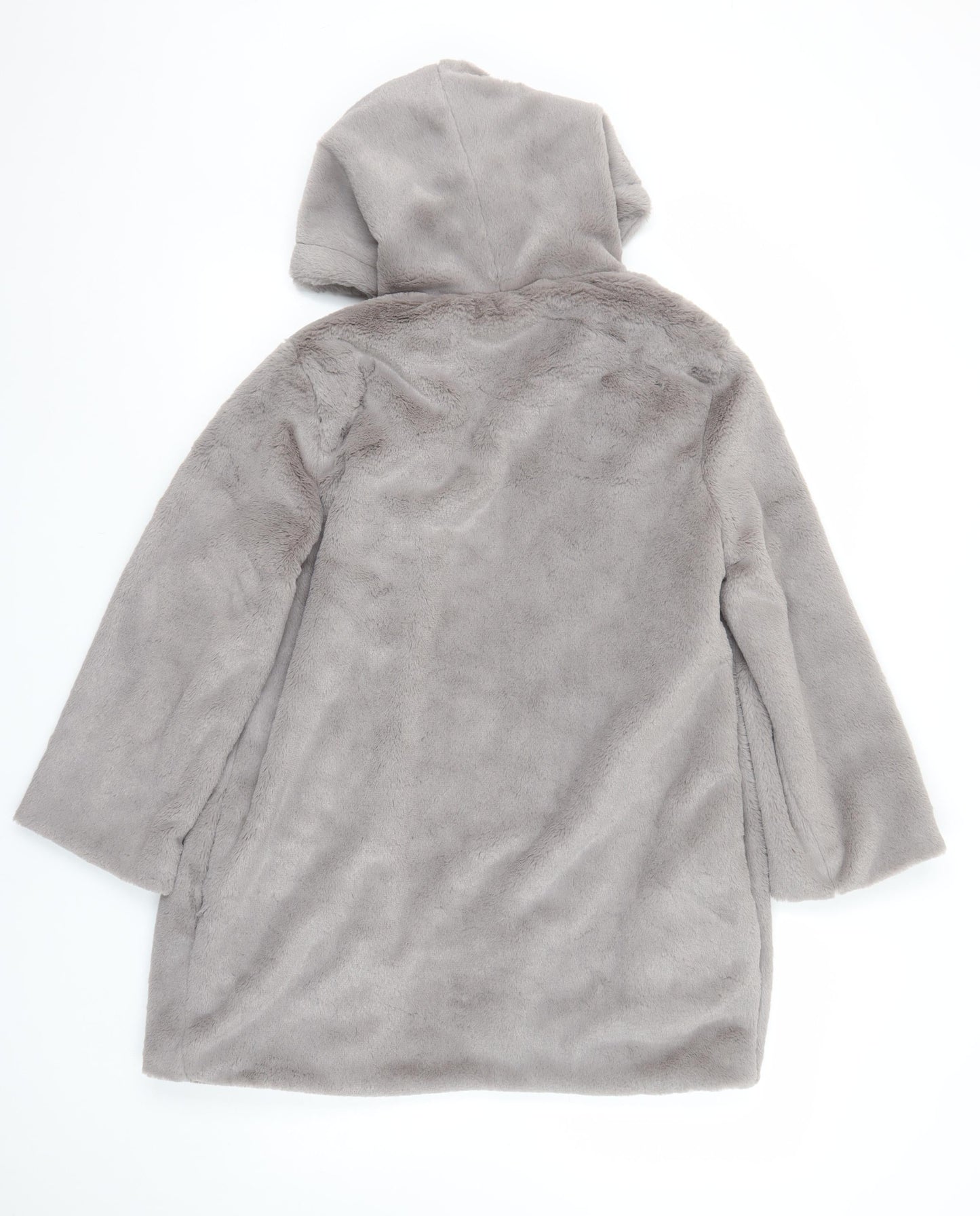 MUSE Women Grey Faux Fur Hooded Mid-Length Coat Size S