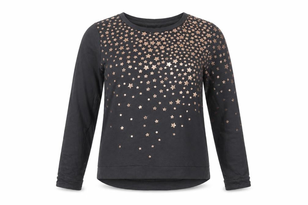 Oasis Women Black Star Embellished Pullover Sweatshirt Size M Viscose Blend