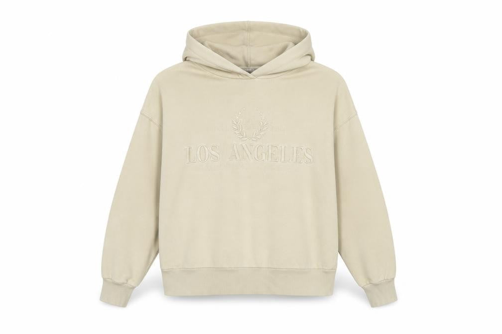 Zara Womens Beige Hooded Pullover Sweatshirt Size M Los Angeles Design