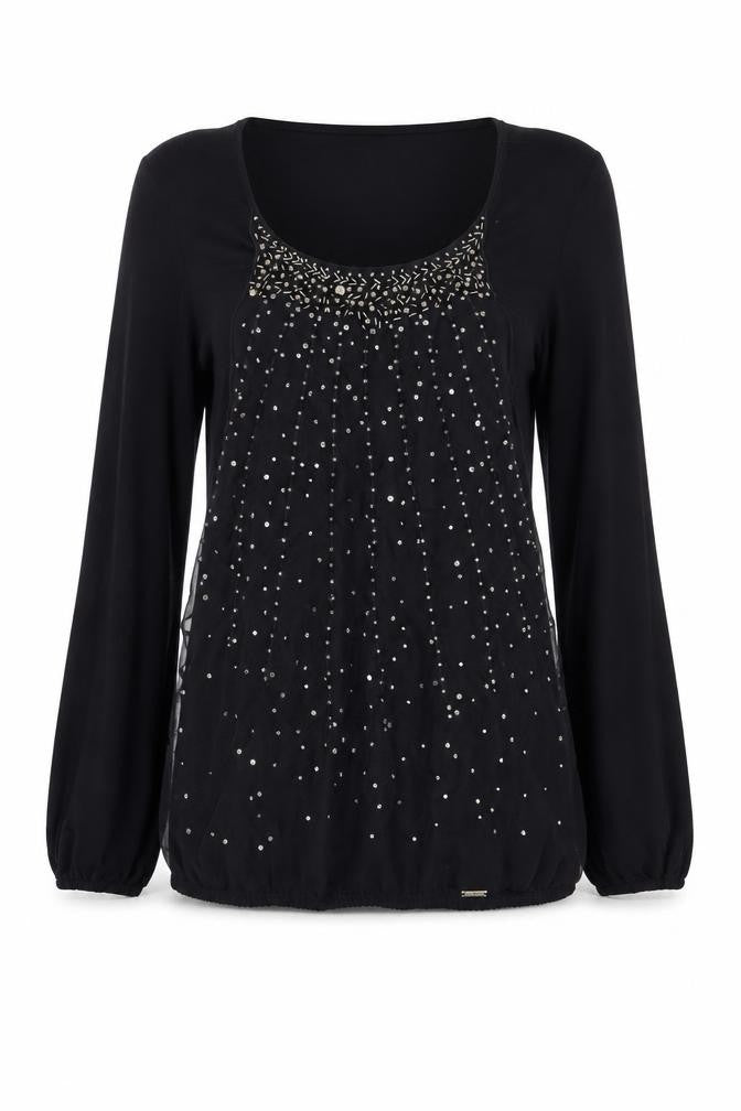 Jean Paul Berlin Women's Black Beaded Long Sleeve Blouse Size 12