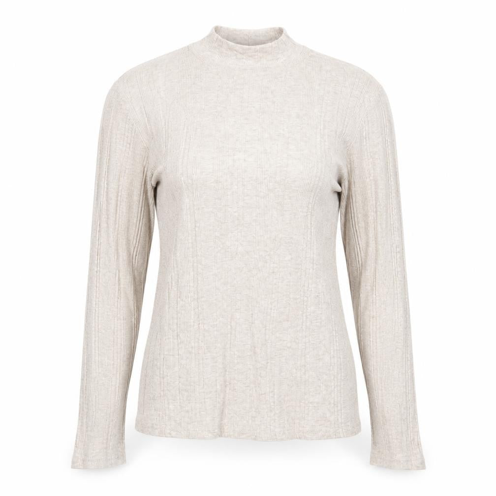 MNG Women Beige Long Sleeve Mock Neck Cotton Blend Top Size 12