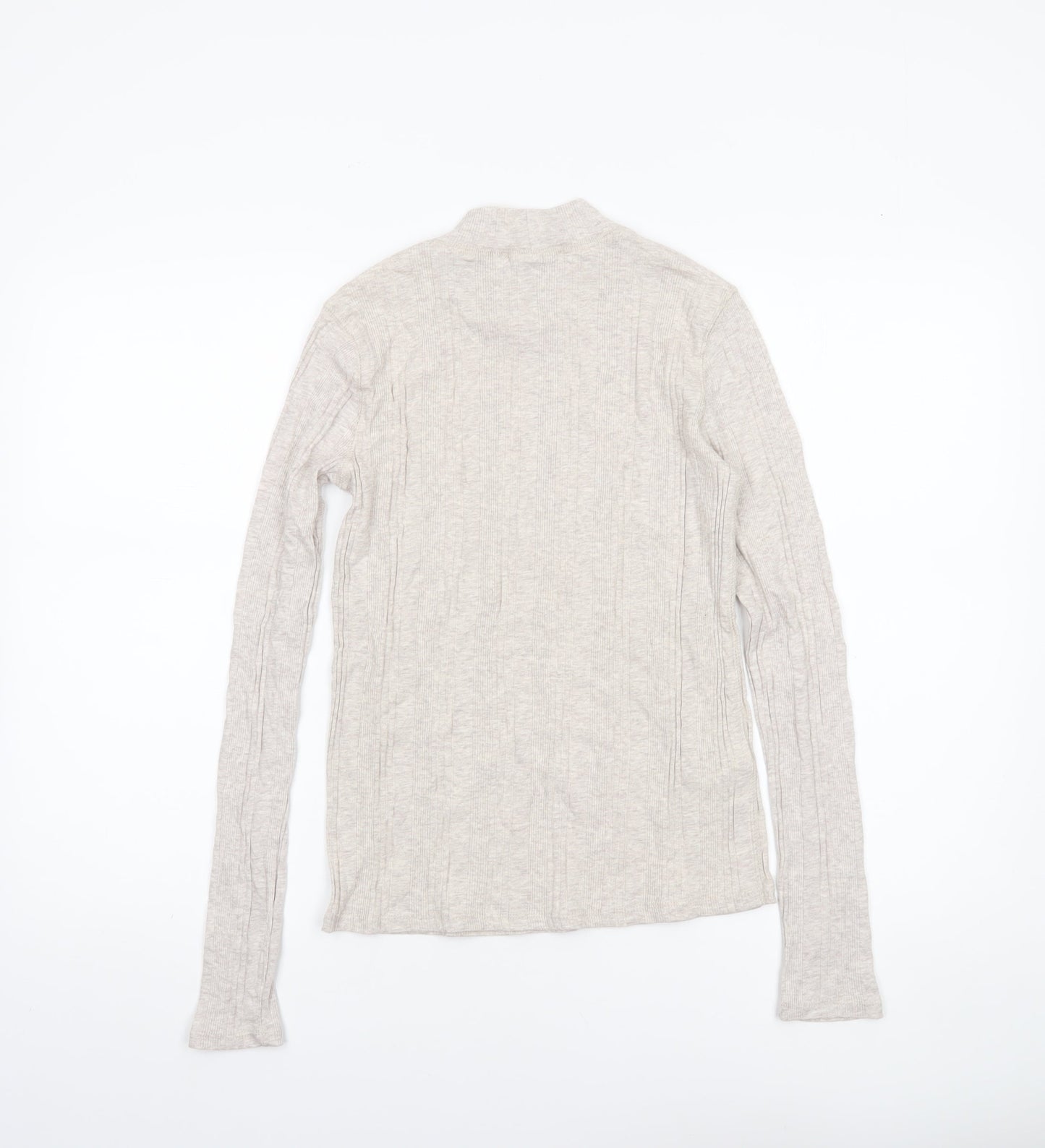 MNG Women Beige Long Sleeve Mock Neck Cotton Blend Top Size 12