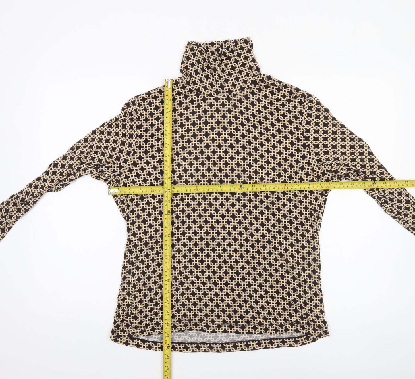 H&M Women’s Brown Geometric Roll Neck Long Sleeve Top Size L