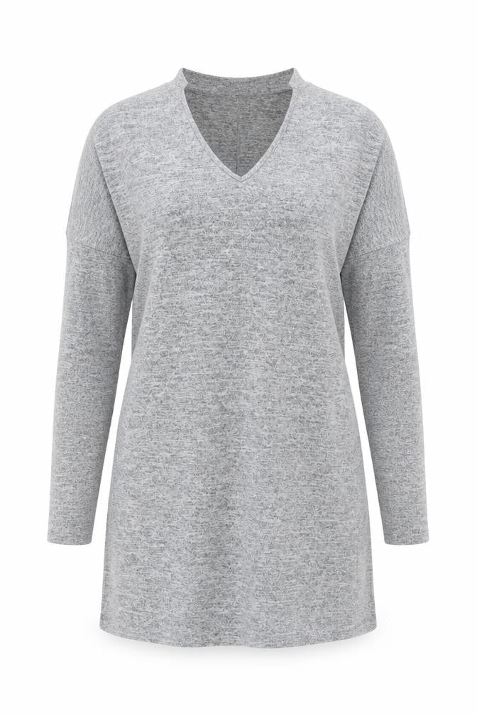 Voulez Vous Women's Grey Tunic Long Sleeve V-Neck Top M