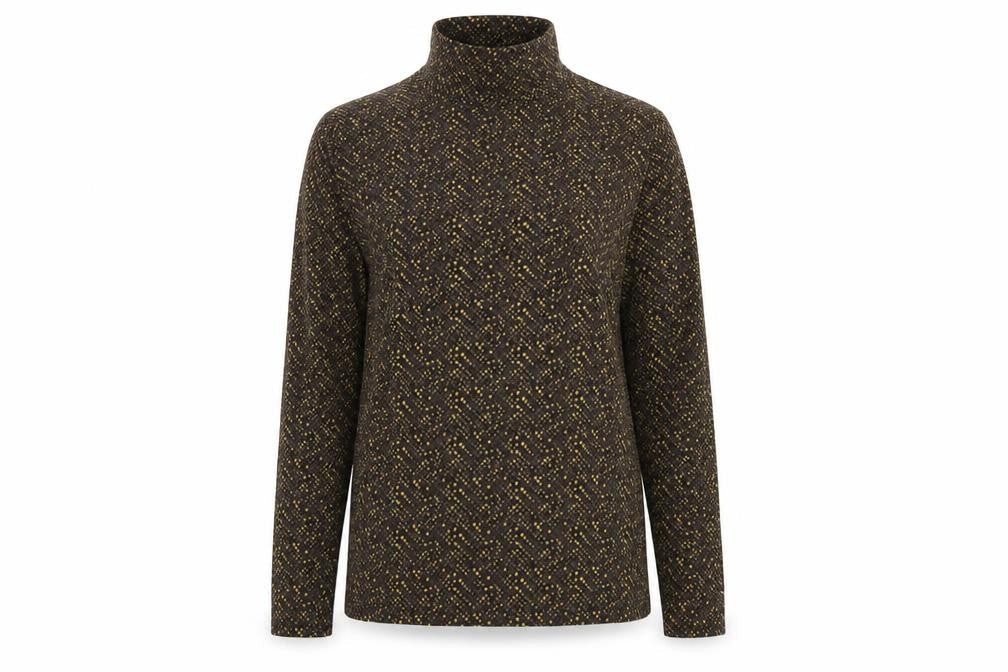 Marks and Spencer Womens Brown Geometric Roll Neck Long Sleeve Top Size 12