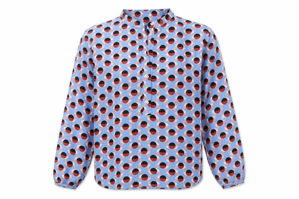 Gallery Women's Blue Geometric Long Sleeve Blouse UK 10