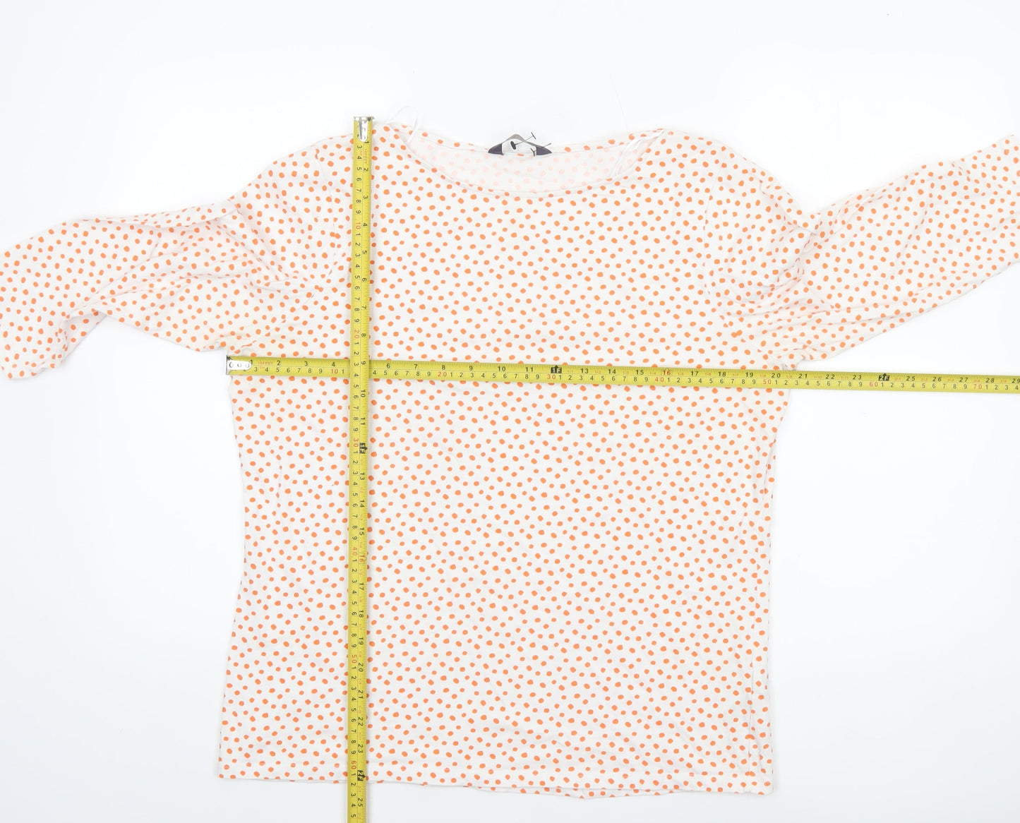 Marks and Spencer Women's White Orange Polka Dot 3/4 Sleeve T-Shirt Size 18