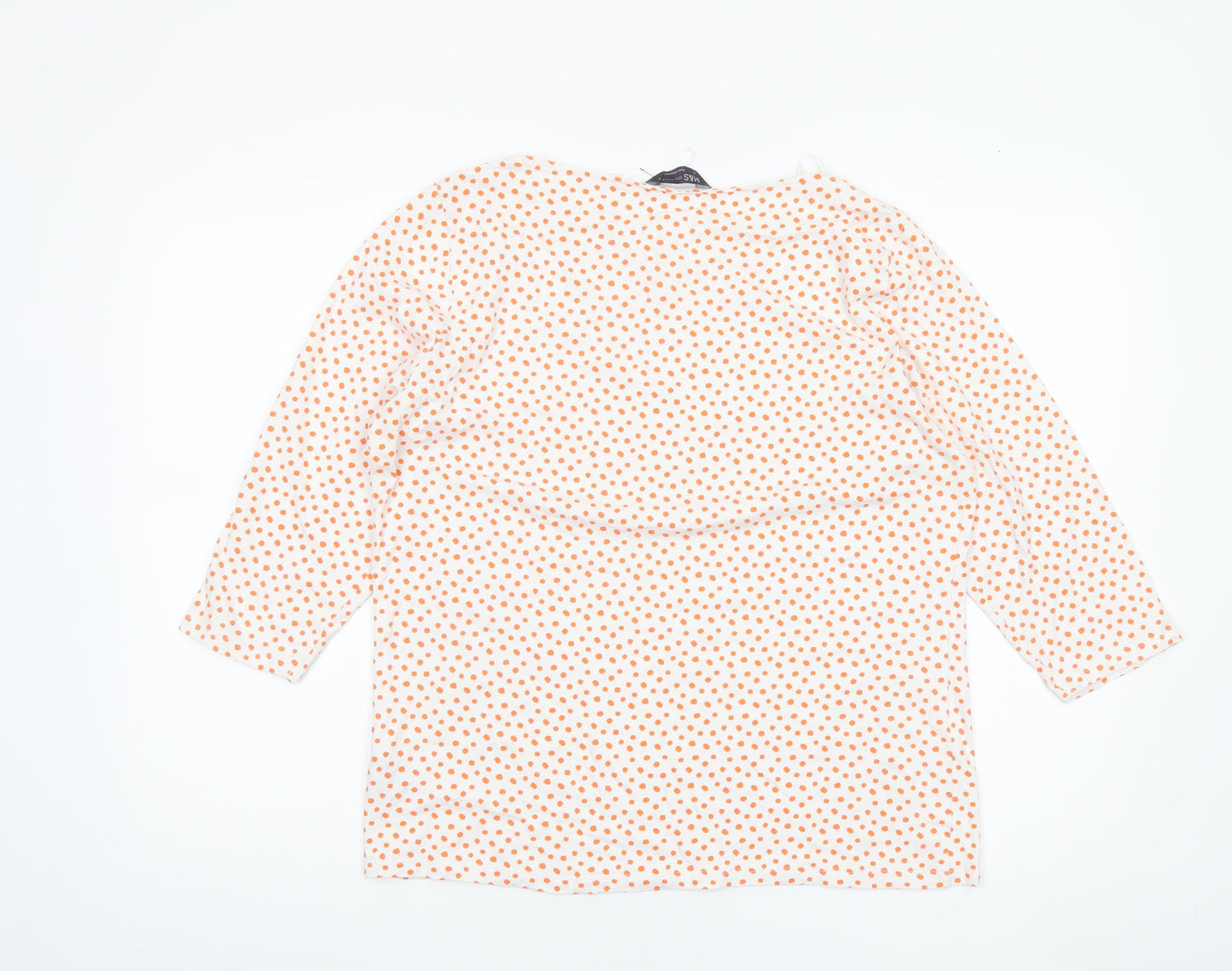 Marks and Spencer Women's White Orange Polka Dot 3/4 Sleeve T-Shirt Size 18