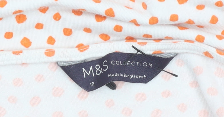 Marks and Spencer Women's White Orange Polka Dot 3/4 Sleeve T-Shirt Size 18
