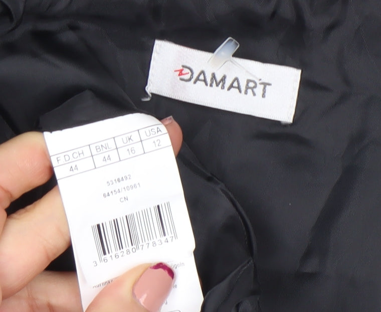 Damart Women Black Geometric Hooded Puffer Jacket Size 16