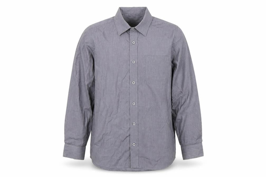 Front view of Dunnes boys’ grey button-up long sleeve shirt 13-14 years classic fit