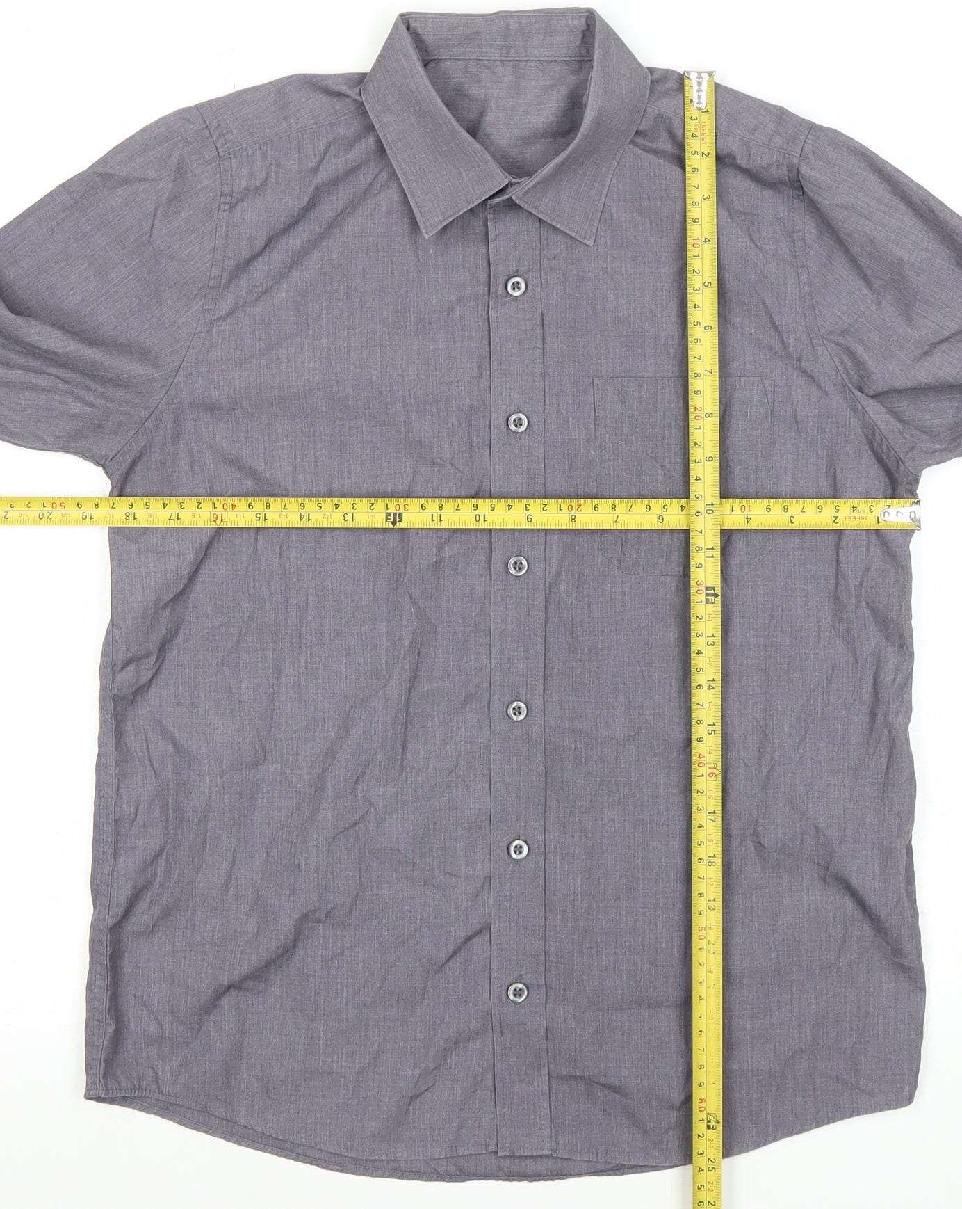 DUNNES STORES Boys Grey Button-Up Long Sleeve Shirt 13-14 Years Classic Fit