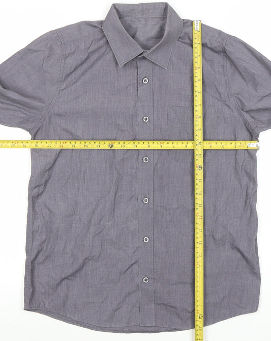 DUNNES STORES Boys Grey Button-Up Long Sleeve Shirt 13-14 Years Classic Fit