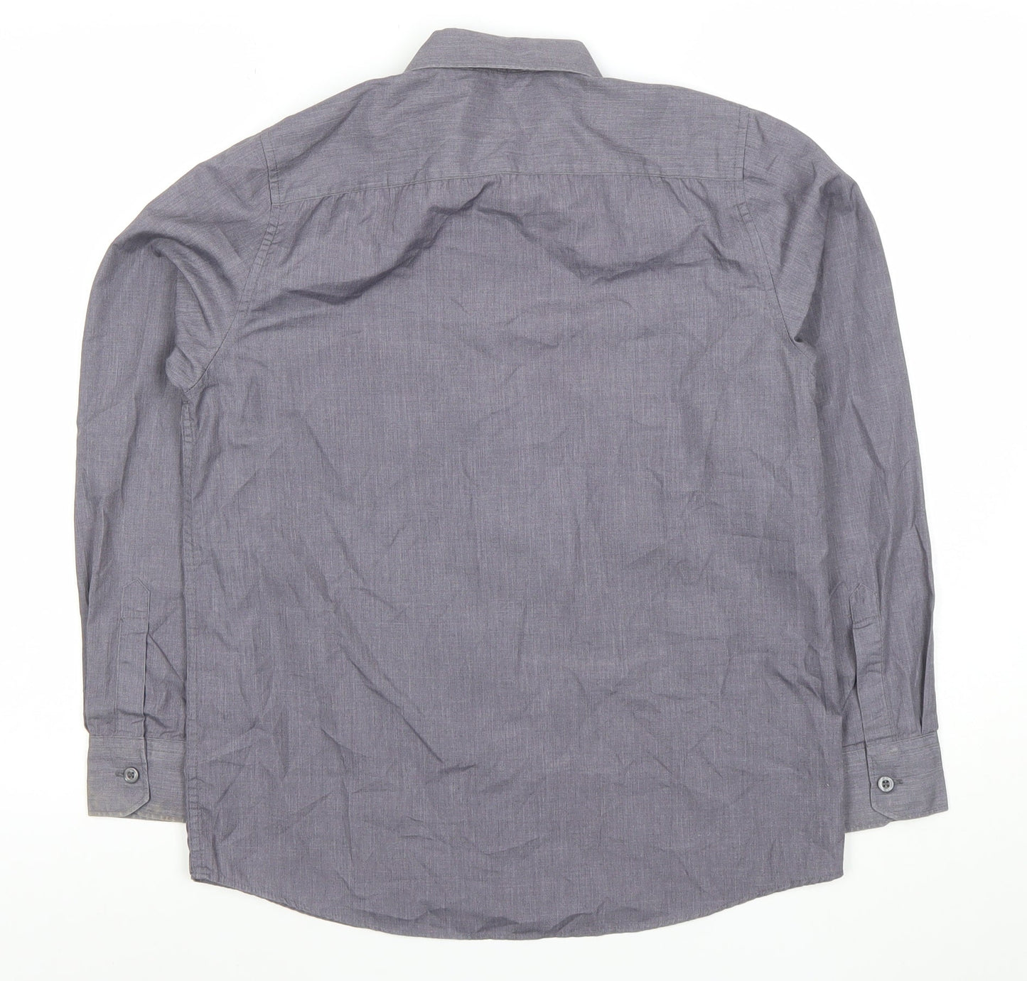 DUNNES STORES Boys Grey Button-Up Long Sleeve Shirt 13-14 Years Classic Fit