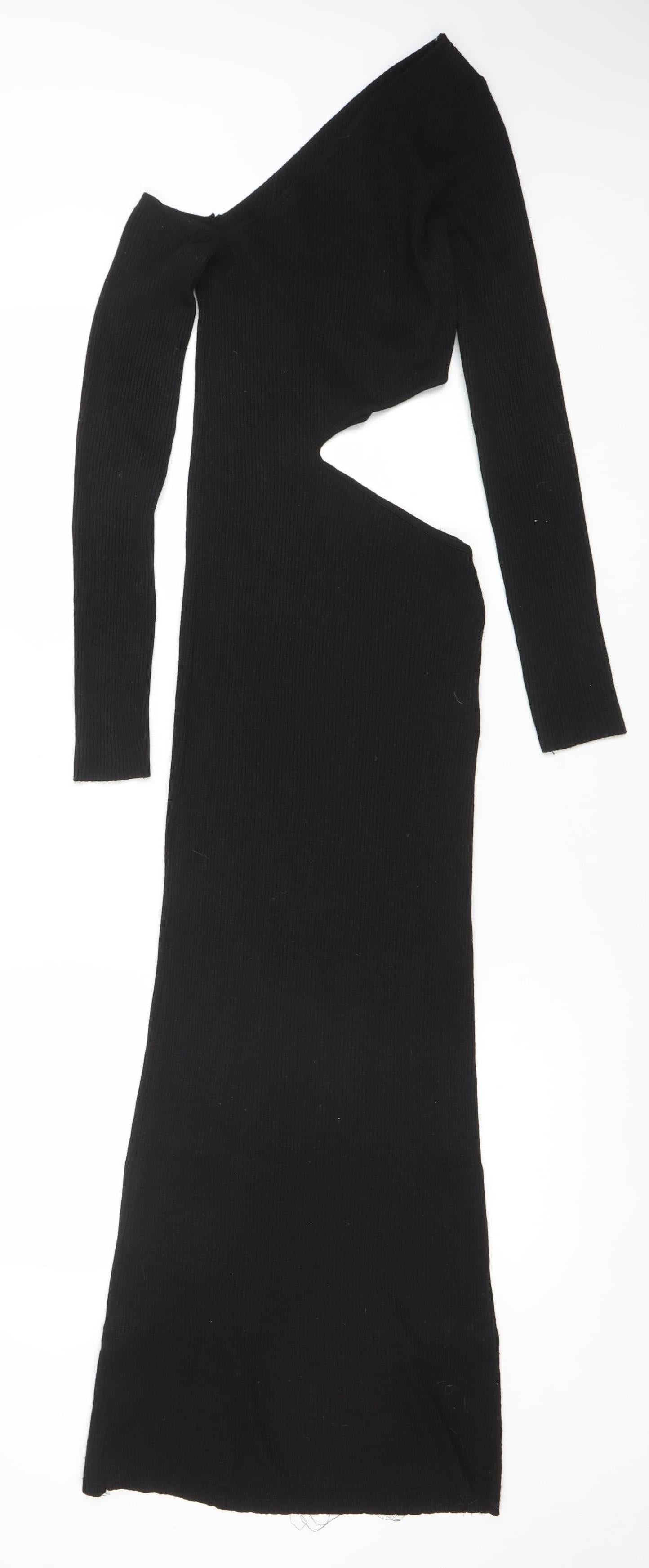 Stradivarius Women's Black XS Ribbed Knit Bodycon Midi Dress