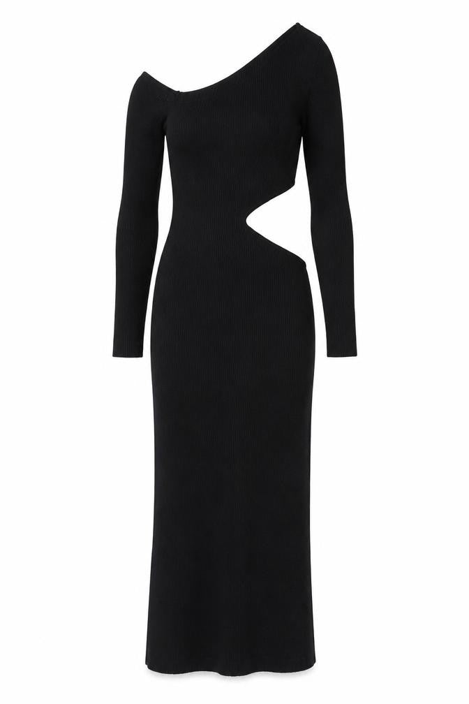 Stradivarius Women's Black XS Ribbed Knit Bodycon Midi Dress