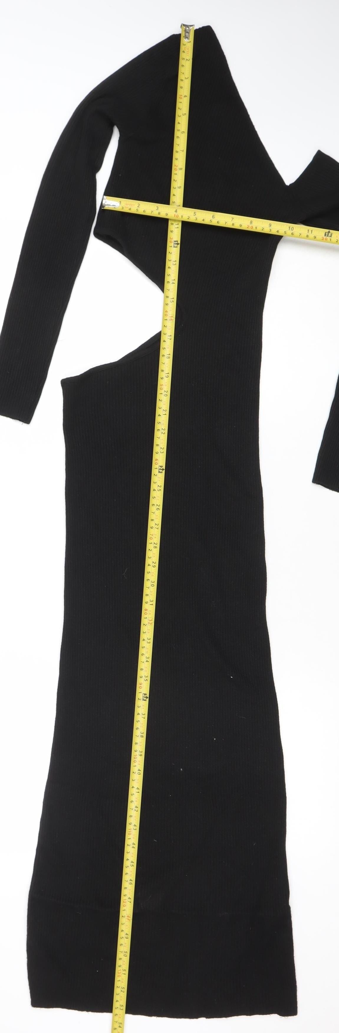 Stradivarius Women's Black XS Ribbed Knit Bodycon Midi Dress