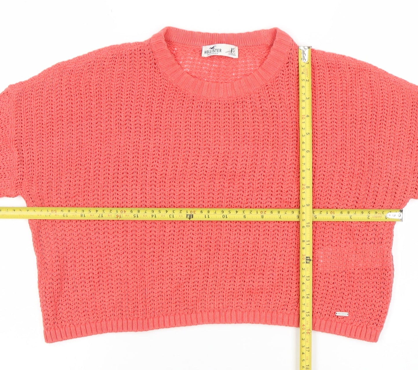 Hollister Women Pink XS Chunky Knit Cotton Blend Crew Neck Jumper
