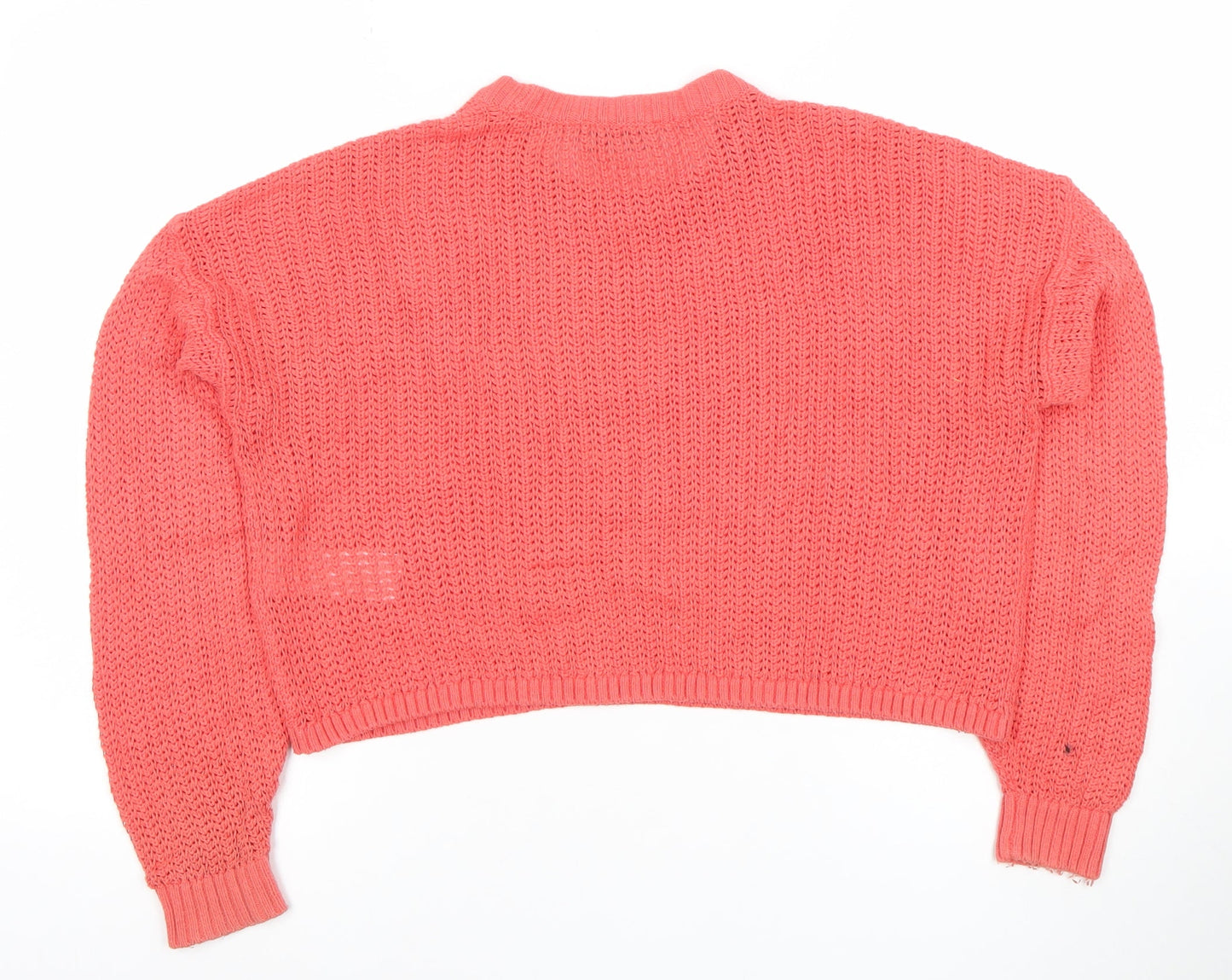 Hollister Women Pink XS Chunky Knit Cotton Blend Crew Neck Jumper