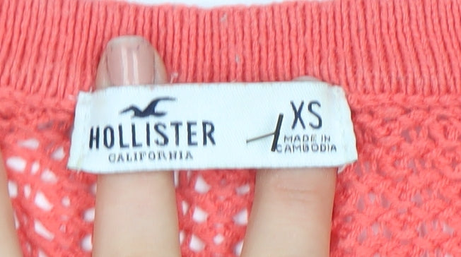 Hollister Women Pink XS Chunky Knit Cotton Blend Crew Neck Jumper