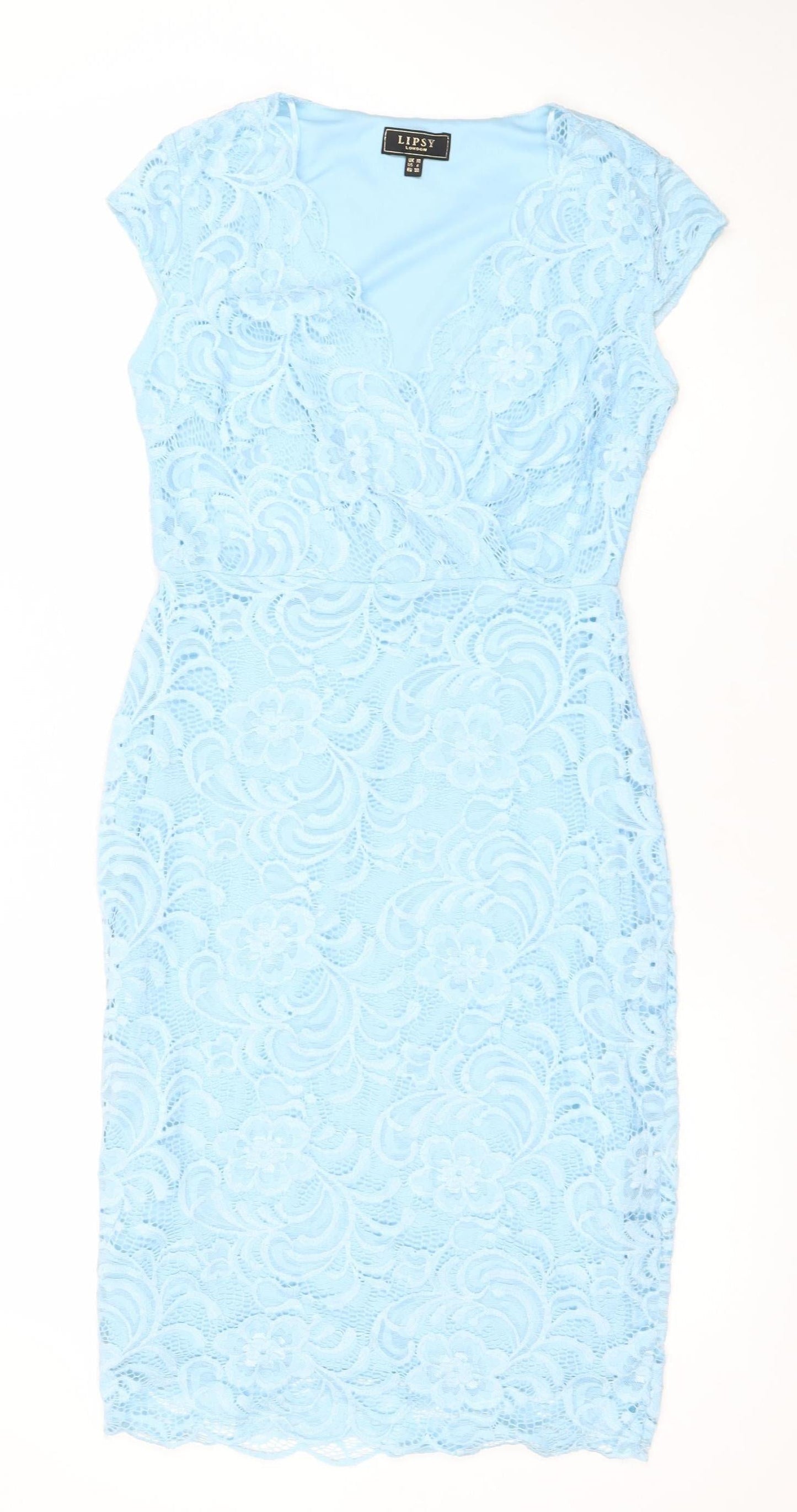 Lipsy Women Blue Lace Strapless Bodycon Dress Size 10