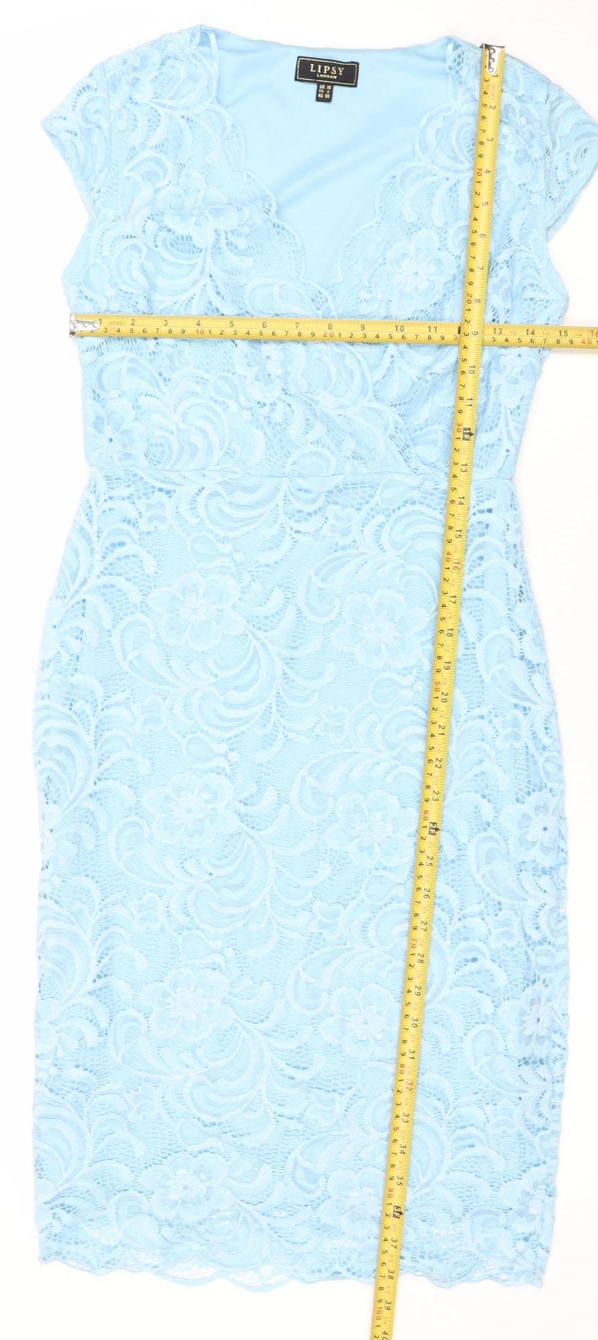 Lipsy Women Blue Lace Strapless Bodycon Dress Size 10