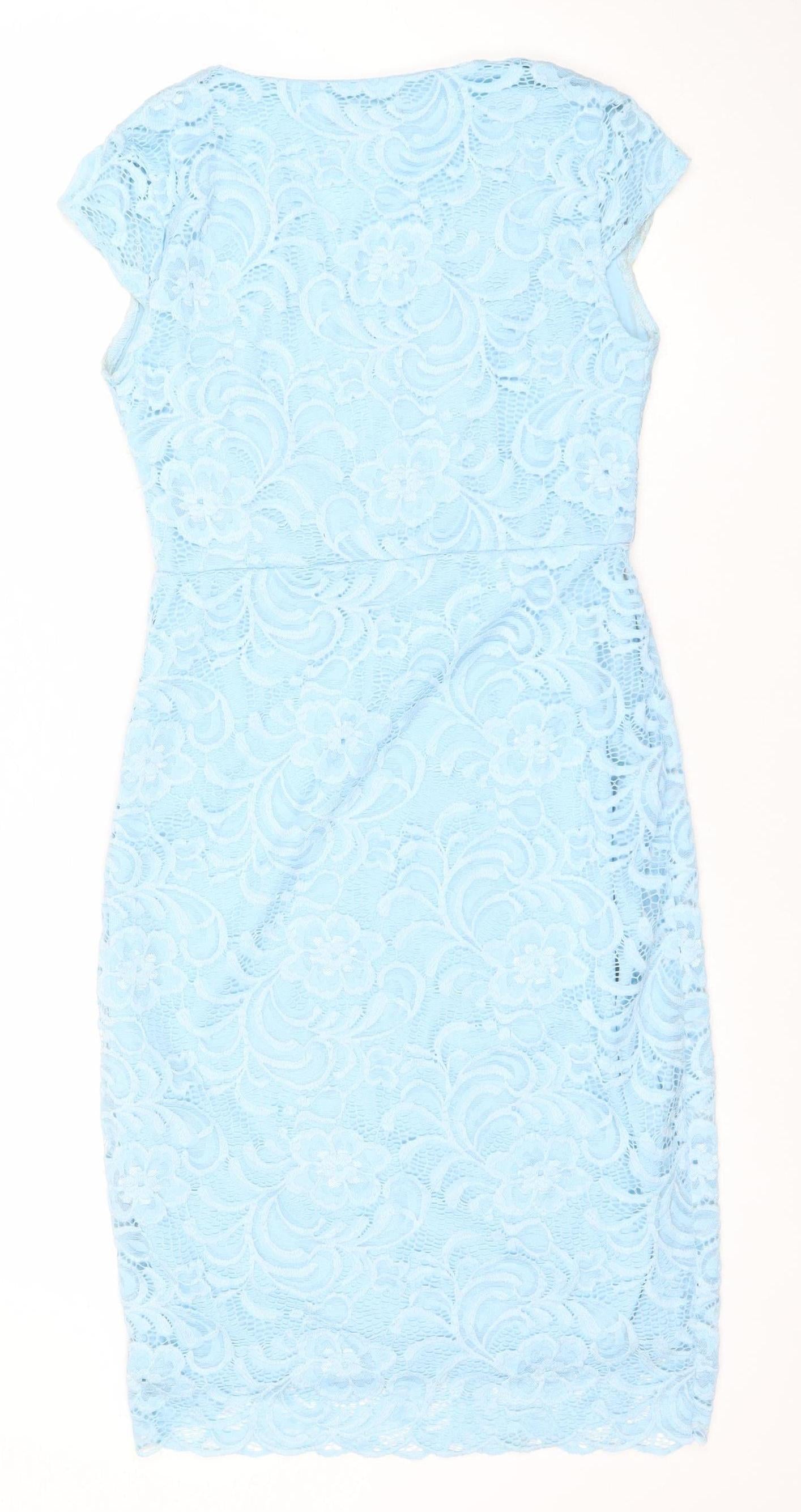 Lipsy Women Blue Lace Strapless Bodycon Dress Size 10
