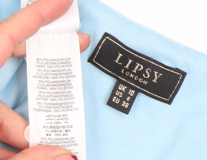 Lipsy Women Blue Lace Strapless Bodycon Dress Size 10