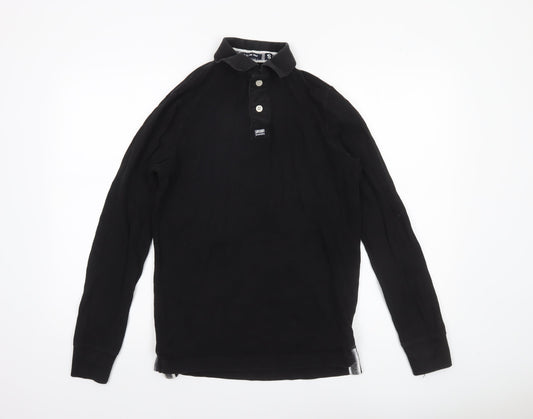 Superdry Mens Black Long Sleeve Cotton Polo Shirt Size S
